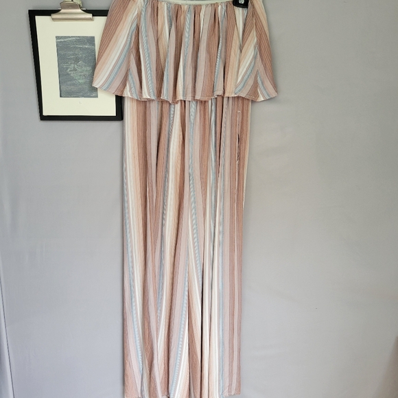 L Space Paulina Harmony Stripe Strapless Cover Up Jumpsuit S - Picture 3 of 13